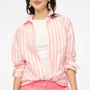 J Crew Striped linen blend button up shirt top blouse summer beach NWT size M